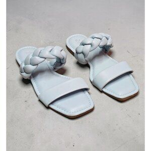 Braided Strap Light Blue Square-Toe Womens Sandals